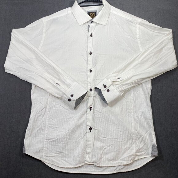 A21 Mens XL White Textured Long-Sleeve Button-Up Shirt W/ Contrast Accents - Picture 1 of 11